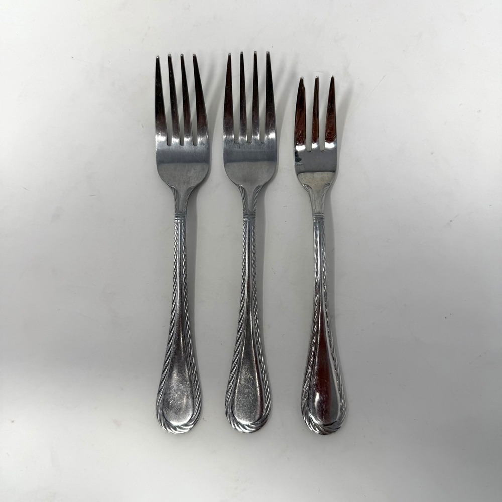 Cambridge Stainless Steel Forks Set 3 Swirl Rope Edge 2 Dinner 1 Salad Carlyle